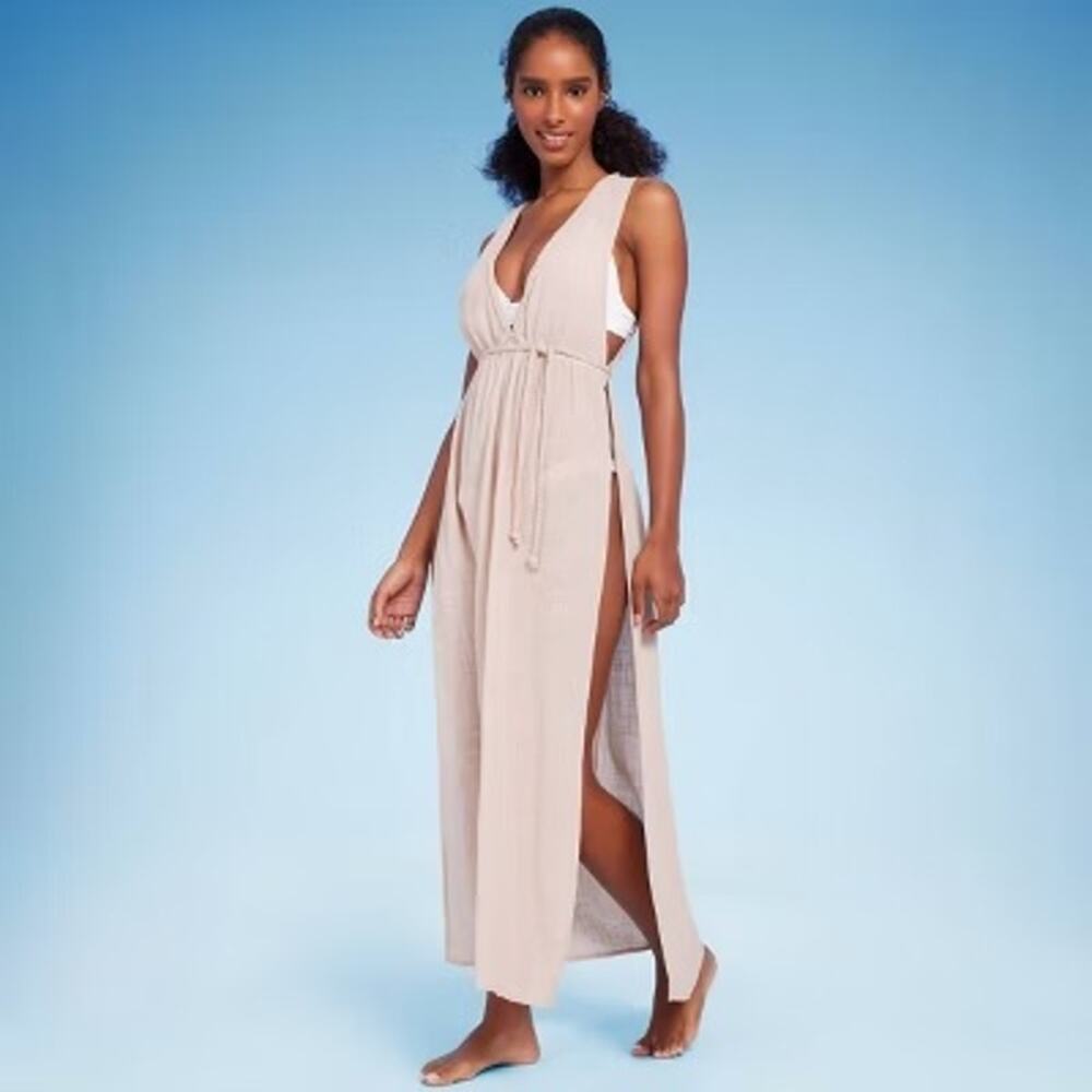 Women's Plunge Open-Side Braided Swim Beach Cover Up Midi Dress M Shade & Shore